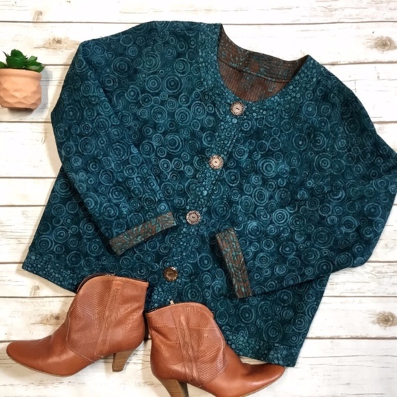 Reversible Brown and Teal Quilted BOHO Jacket - Picture 2 of 8